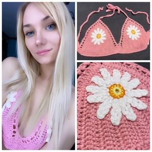 Plus Daisy Floral Crochet Halter Cover Up